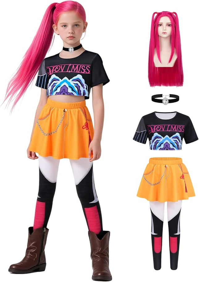 Girls Demon Pop Singer Hunters Costume 3-14 Years Stage Dance Idol Cosplay Outfit, Kids Halloween Costumes