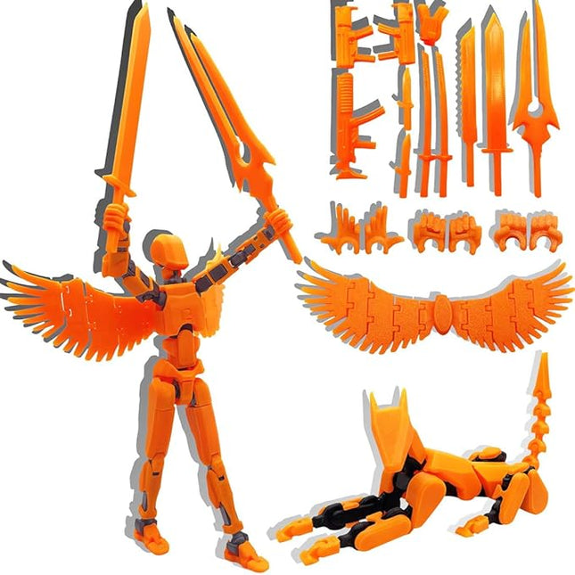 T13 Action Figures Set (Assembly Completed) Dummy 13 Titan 13 Robot Action Figure 3D Printed Robo Multi-Jointed Movable Action Figure Toy with Full Articulation (T 13 Orange Black Figure + Dog)
