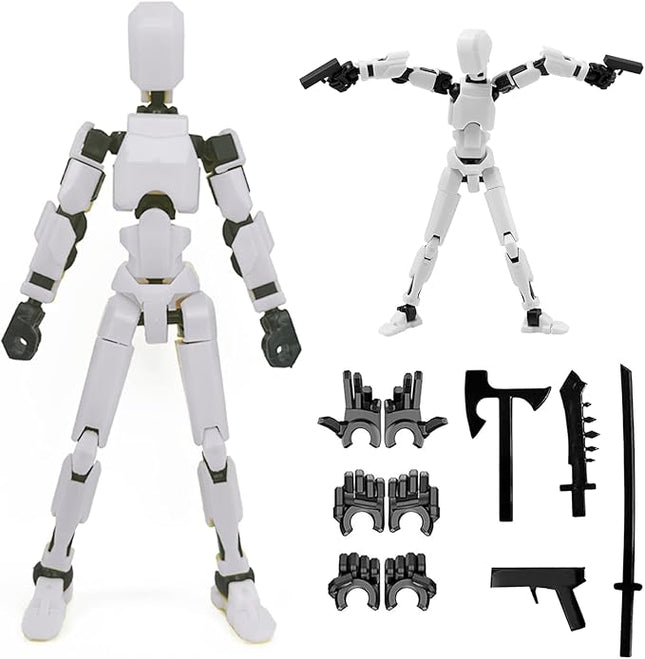 Assembled - Upgrade 3D Print Multi-Articulated Action Figures, T13, Nova 13, Dummy 13 Action Figure Set, Multi-Accessory, Desktop Decoration (White)