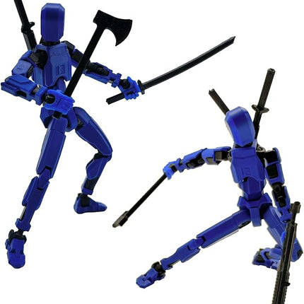 (Assembly Completed) 3D Printed Figure 5.54-inch Dummy13 with Weapon Expansion Set, Full Body Mechanical Movable Toy, Desk Decoration. (Bright Blue)