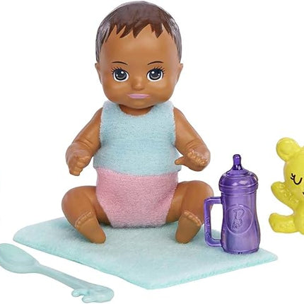 Barbie Skipper Babysitters Inc Doll & Accessories Set with Brunette Doll in Flowered Skirt, Baby Doll & 4 Themed Pieces