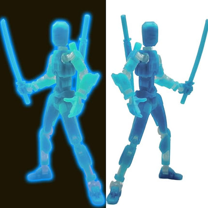 3D Printed 5.54-inch Multi-Jointed Action Figures Dummy13, Full Body Mechanical Movable Toy, Multiple Accessories, Hand Painted Figure, Desk Decoration, Creative Gifts (Glow at Night - Blue)