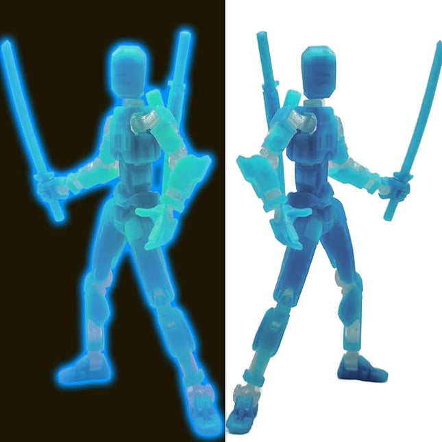 3D Printed 5.54-inch Multi-Jointed Action Figures Dummy13, Full Body Mechanical Movable Toy, Multiple Accessories, Hand Painted Figure, Desk Decoration, Creative Gifts (Glow at Night - Blue)