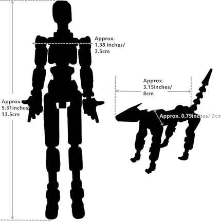 T13 Action Figures (Grow in The Dark Blue) Titan 13 Action Figures T13 3D Action Figure Set Already Assembled Dummy 13 Nova T-13 Robot 3D Printed Multi-Jointed Movable Toy (Blue Orange + Dog)