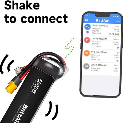 ISDT BattAir RC Battery 5000mAh 2S 25C for RC Car, Smart Lipo Battery with XT60 Connector, Intelligent RC Battery for FPV Drone Quadcopter with Fireproof Explosionproof Bag Battery Storage Guard
