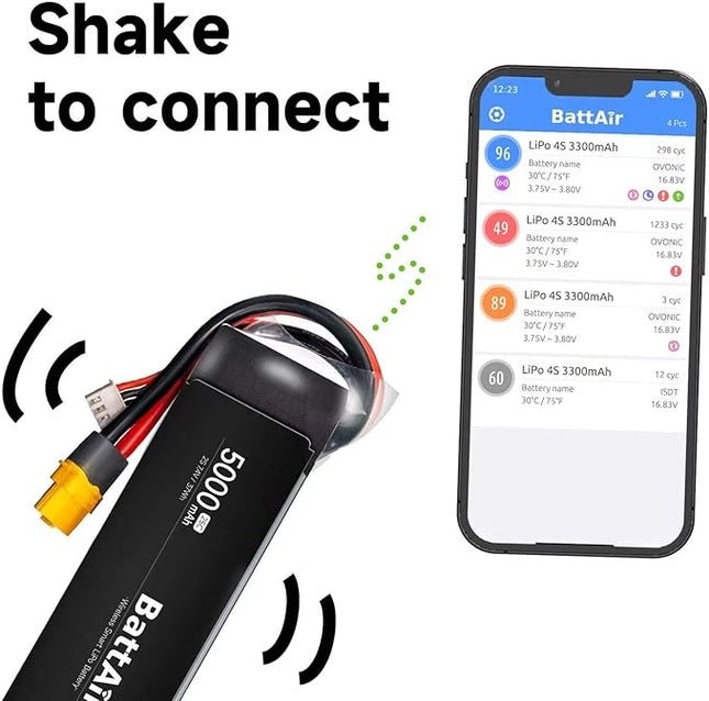 ISDT BattAir RC Battery 5000mAh 2S 25C for RC Car, Smart Lipo Battery with XT60 Connector, Intelligent RC Battery for FPV Drone Quadcopter with Fireproof Explosionproof Bag Battery Storage Guard