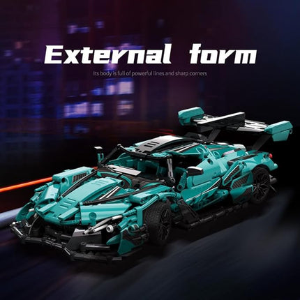 Adults Challenging Racing Car Building Blocks Kit，1:14 1391 Pieces Car Model Building Set DIY Toys for Boys (Green)