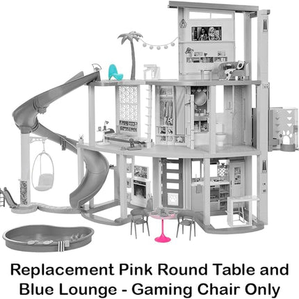 Replacement Parts for Barbie Doll Dreamhouse Doll House Playset HMX10 - Replacement Pink Round Table and Blue Lounge - Gaming Chair