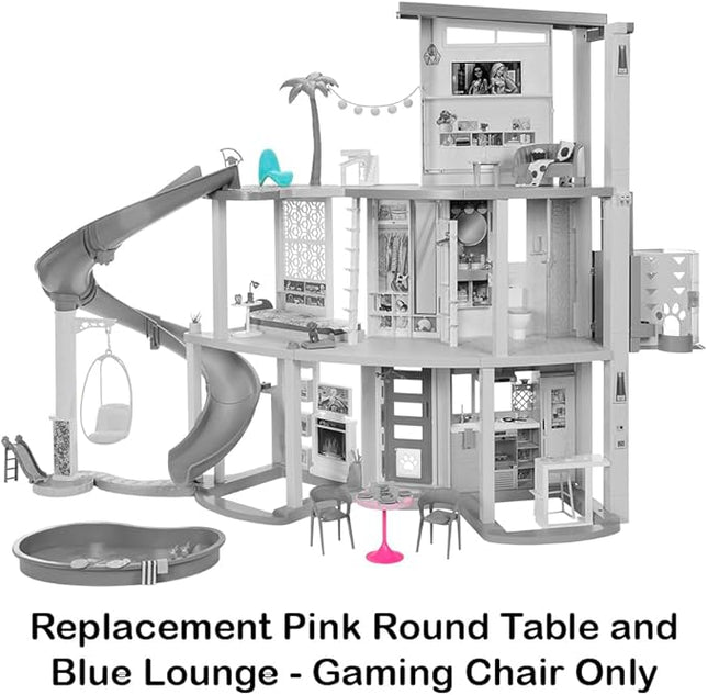 Replacement Parts for Barbie Doll Dreamhouse Doll House Playset HMX10 - Replacement Pink Round Table and Blue Lounge - Gaming Chair