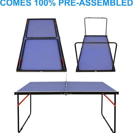 Table Tennis Table 4.5 FT / 6 FT / 8 FT / 9 FT Foldable Portable Ping Pong Table with 2 Table Tennis Paddles 3 Balls and Net for Indoor Outdoor Games