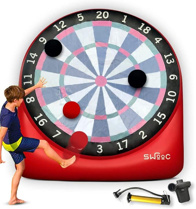 SWOOC Games - Inflatable Giant Kick Darts (15+ Ways to Play) - Jumbo Soccer Dartboard w/Air Pump - Big Carnival Games - Giant Outdoor Games - Oversized Dart Board Yard & Lawn Game for Kids & Adults