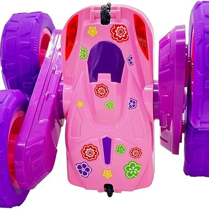 Threeking RC Stunt Cars Remote Control Car Toys with Lights Double-Sided Driving Gifts Presents 6 7 8 9 10 11 12 Year Old Girls Pink