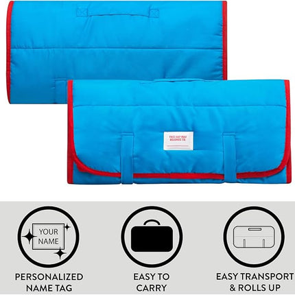 Super Soft Plush Toddler Quilted Nap Mat with Built in Blanket and Pillow