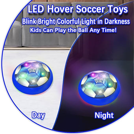 VNVDFLM Kids Toys Hover Soccer Ball with LED Light and Soft Foam Bumper, Air Floating Soccer Ball - Indoor Outdoor Game Gifts for Boys & Girls (Age 3-9) (Blue)