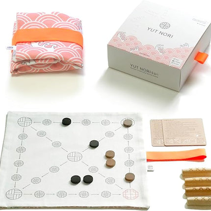 Giftable YUTNORI(Portable Board Game), Traditional Korean Party Game (with Unique Dice), Korean Folk Game YUNNORI, 2~4Teams, 15min, Strategy & Luck, Fast Pace, 6+yr, Mini Board Game