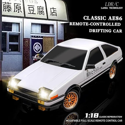 1:18 AE86 Model LD1801 RC Drift Car 1/18 2.4G Remote Control on Road ESP Gyroscope LED Mini RC Racing Cars (White)