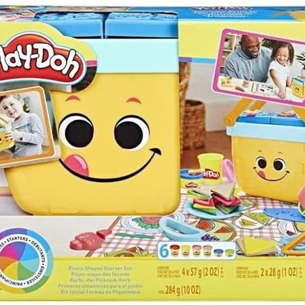 Play-Doh Picnic Shapes Starter Set, Preschool Arts and Crafts Kit with Picnic-Themed Tools & 6 Tubs, Sensory Toys for Kids Boys & Girls (3+), Non-Toxic Modelling Compound, Creative Craft Kit