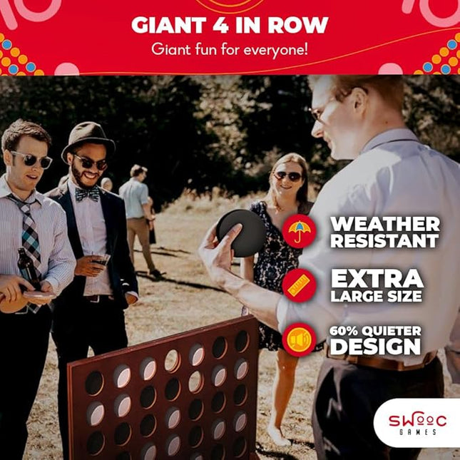SWOOC Games - Giant Four in a Row (All Weather) With Carrying Case & 60% Quieter Design - Connect 4 for Outdoor, Yard, and Backyard - Kids and Adults