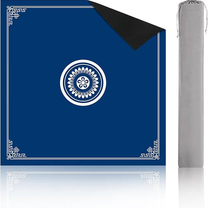 Mahjong Mat with Gray Carrying Bag - Anti Slip and Noise Reduction Gaming Mat for Mahjong, Poker, Board Games, Card Games, Dominoes(Blue, 31.5"x31.5")