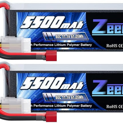 Zeee 3S Lipo Battery 5500mAh 11.1V 80C with T Connector Soft Pack Battery for Airplane Helicopter F450 Quadcopter Car Truck Boat RC Hobby (2 Pack)