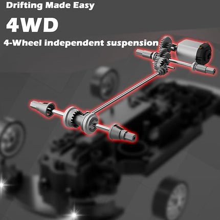 1:20 RC Drift Car 2.4GHz 4WD High Speed Drift Remote Control Cars Vehicle with LED Lights and Drifting Tires Batteries x2 Racing Sport Toy Cars for Adults Boys Girls Kids (Black 1:20)