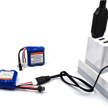 (4-Pack) 7.4V 600mAh Li-ion Battery with SM-2P Plug for Skytech H100 H102 H106 H120 TKKJ Blue Boat Syma Q2 Q3 Q7 RC Ship 18350 Models