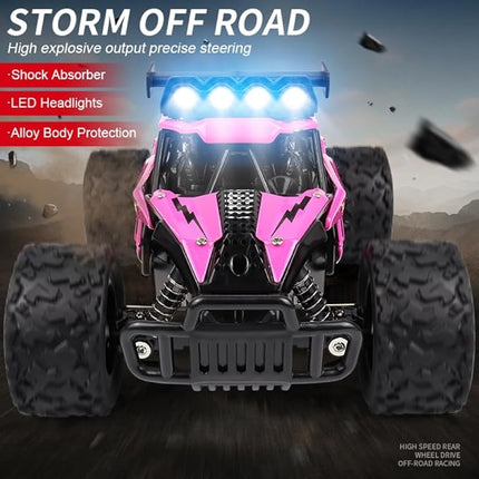 Asou Remote Control Car 2.4GHz RC Off Road High Speed Toy Car with LED Headlight and Rechargeable Battery for Girls Boys Kids