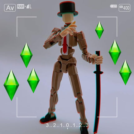 3D Printed 8.13-inch Action Figure Dummy-Mici20, Full Body Mechanical Movable Toy, Multiple Accessories, Desk Decoration (3 HandsType, Bracket, Weapons, Armour) (Apricot)