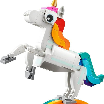 Lego Creator 3 in 1 Magical Unicorn Toy, Transforms from Unicorn to Seahorse to Peacock, Rainbow Animal Figures, Unicorn Gift for Grandchildren, Girls and Boys, Buildable Toys, 31140