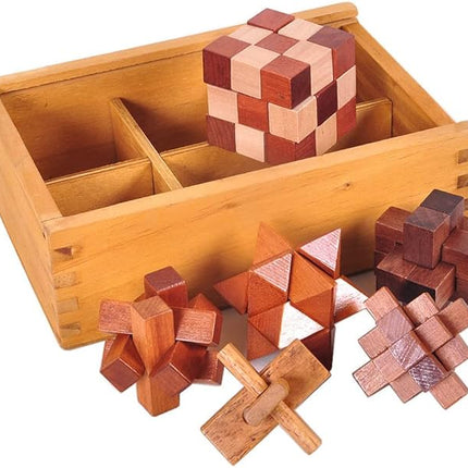 VolksRose 6pcs Wooden Brain Teaser Puzzles, IQ Challenge Puzzle Games, Logic Smart Mind Puzzle Box Lock Toy Removing Assembling 3D Small Puzzle Gift Set for Adults Teenagers Kids, 1.8inch 4.5cm