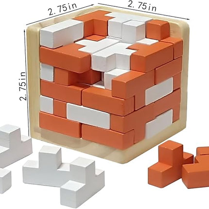 Wooden Brain Teaser Puzzle Cube Wooden Puzzles T-Shaped Jigsaw Logic Puzzle Educational Toy for Kids and Adults by AHYUAN (Orange and White)