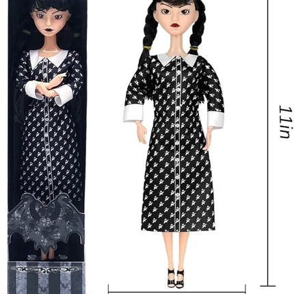 11.5'' Addams Doll with Gift Box, High Heels, Black Dress, and Hair, Perfect Christmas and Birthdays Toy Gift for Girls & Fans(B1)