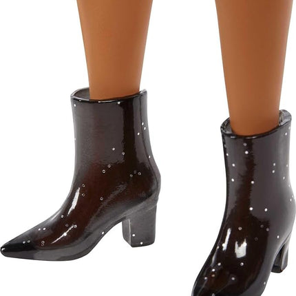 Barbie Fashionistas Doll #161, Curvy with Orange Hair, Pink Plaid Dress & Accessories Including Black Boots & Yellow Fanny Pack