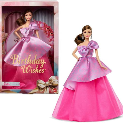 Barbie Signature Birthday Wishes Doll, Collectible Fashion Doll in Satiny, Pink Dress with Wavy Brown Hair and Giftable Packaging