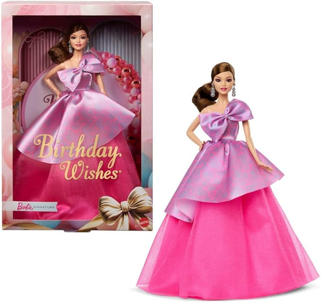 Barbie Signature Birthday Wishes Doll, Collectible Fashion Doll in Satiny, Pink Dress with Wavy Brown Hair and Giftable Packaging