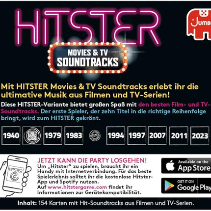 Hitster Film & Series Soundtracks, German Expansion, 154 Music Cards, Party & Card Game for Adults and Families, 2 to 10 Players, from 16 Years, German (DE)