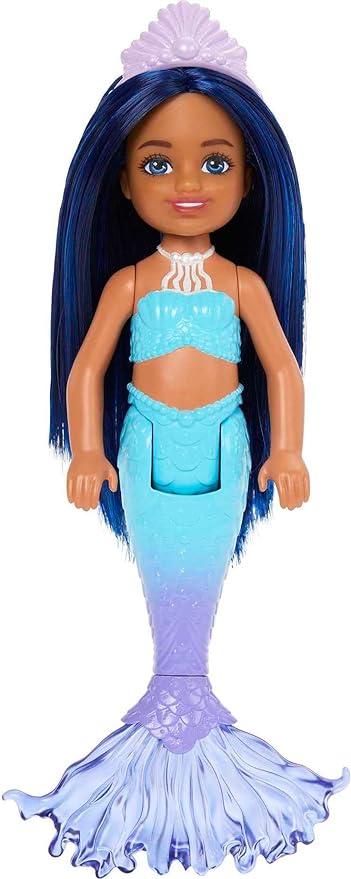 Barbie Mermaid Chelsea Doll with Midnight Blue Hair and Ombre Tail, Mermaid Toys, Crown Accessory