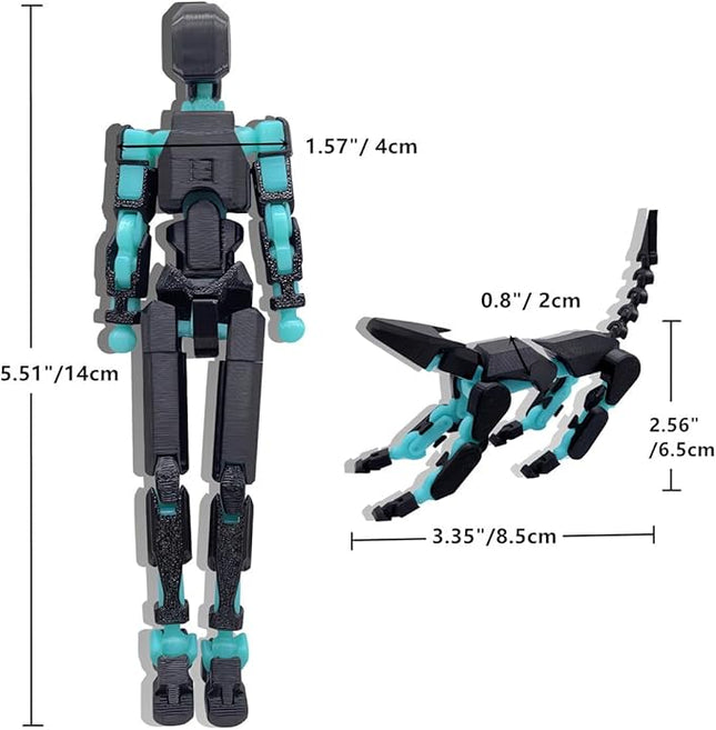 T13 Action Figures Set (Assembly Completed) Dummy 13 Titan 13 Robot Action Figure 3D Printed Robo Multi-Jointed Movable Action Figure Toy with Full Articulation (Black Blue Figure + Dog)