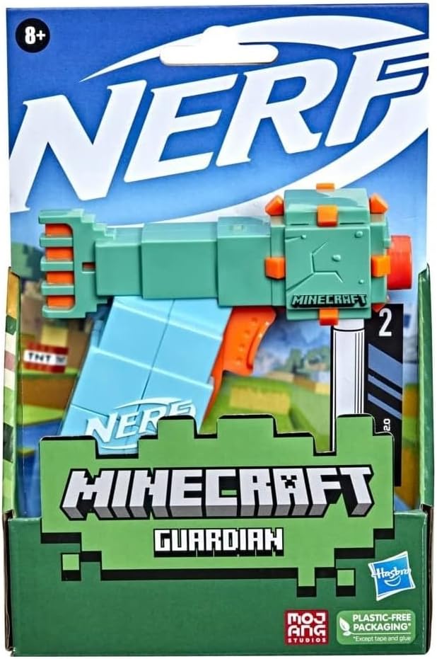 Nerf MicroShots Minecraft Guardian Mini Blaster, Minecraft Guardian Mob Design, Includes 2 Official Nerf Elite Darts, Multicolor