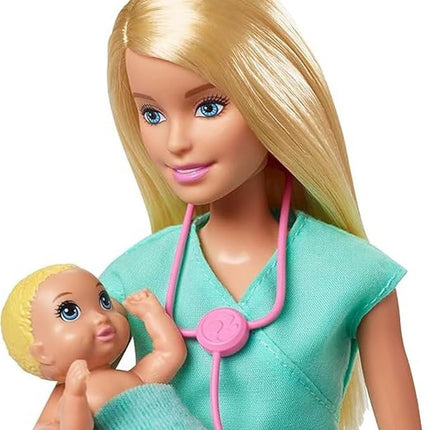 Barbie Careers Playset, Baby Doctor Set with Blonde Fashion Doll, 2 Baby Dolls, Furniture & Accessories
