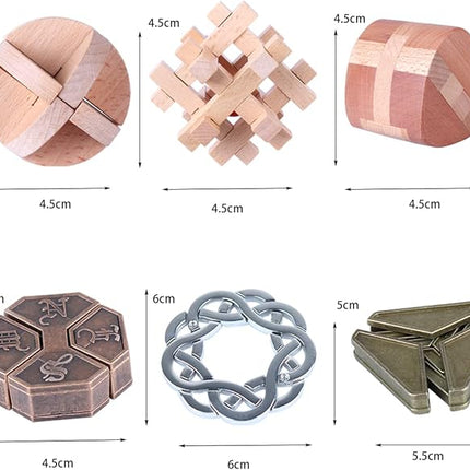 Brain Teaser Puzzle for Adults Puzzles Metal Hole Lock Adult Educational Toy Jigsaw IQ Puzzle（6 Pack） (Bronze)