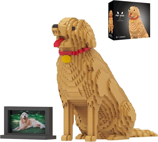 Animal Dog Adorable Pet Golden Retriever Micro Building Blocks Set with Secret Hidden Storage Box Inside! Ideal Toy for Dog Lovers, Kids & Adults.