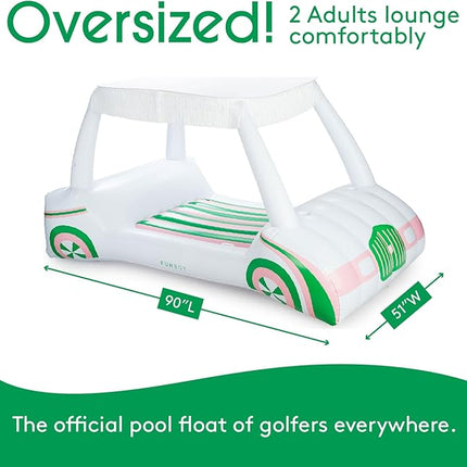 FUNBOY Giant Inflatable Luxury Golf Cart Pool Float, Two Cup Holders, Removable Fringe Shade, Float for Summer Pool Party and Entertainment