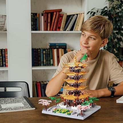 Chinese Architecture Ancient Famous Collectible Micro Building Blocks Set for Adults, 2200PCS Creative Model - Yellow Crane Tower with Cherry Blossom Tree Cherry Plants Presents