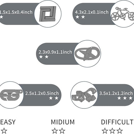 5 Pcs Metal Puzzles 3D Brain Teaser Puzzles for Adults Teens, Highly Difficult Metal Brain Puzzles, IQ Logic Test Disentanglement Game for Classroom Party Mind Challenge School Supplies(Key Puzzle)