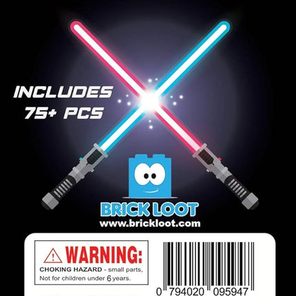 Brick Loot Light Saber & Blaster Weapons Pack, 75+ Mini Accessories for Lego Minifigures, Star Wars Building Set, Compatible with Major Brands, Includes Swords, Sabers, Guns for Kids & Adults Ages 6+