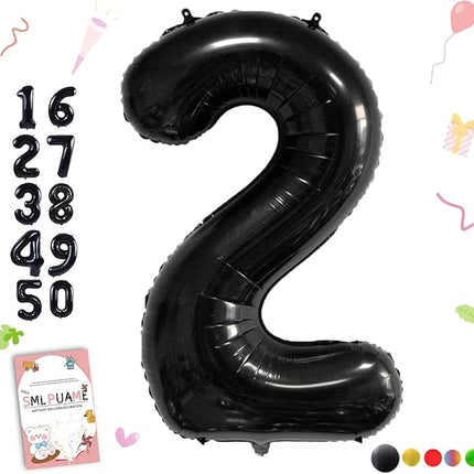 Smlpuame 40 inch Number Balloon 0-9 Black Large Number 2 Balloons,Digital Balloons for Birthday Party Celebration Decorations Supplies, Helium Foil Number Balloons for Wedding Anniversary