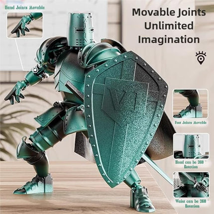 Medieval Action Figures,Knight Armor Action Figure,Multi-Jointed Movable Robot Mannequin T13,Dummy 13 Action Figure(Assembly Required) (D-Cyan)