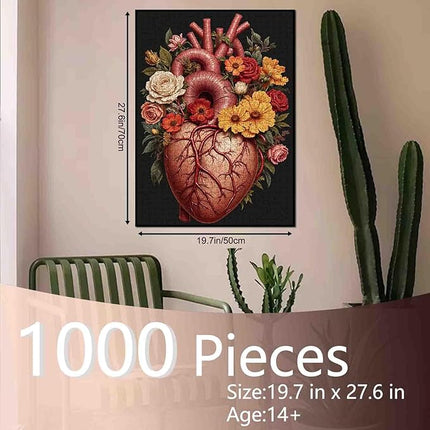 Human Organ Jigsaw Puzzles 1000 Pieces for Adults, Families (Men Heart,Flowers,Tropical Plants) Pieces Fit Together Perfectly 19.7''x27.6''inch Body Anatomy Frameable Magic Puzzle Art（Colorful）