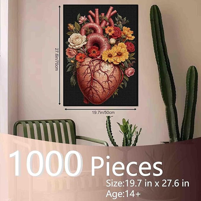 Human Organ Jigsaw Puzzles 1000 Pieces for Adults, Families (Men Heart,Flowers,Tropical Plants) Pieces Fit Together Perfectly 19.7''x27.6''inch Body Anatomy Frameable Magic Puzzle Art（Colorful）